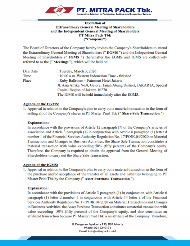 Pemanggilan RUPSLBI PTMP (ENG)