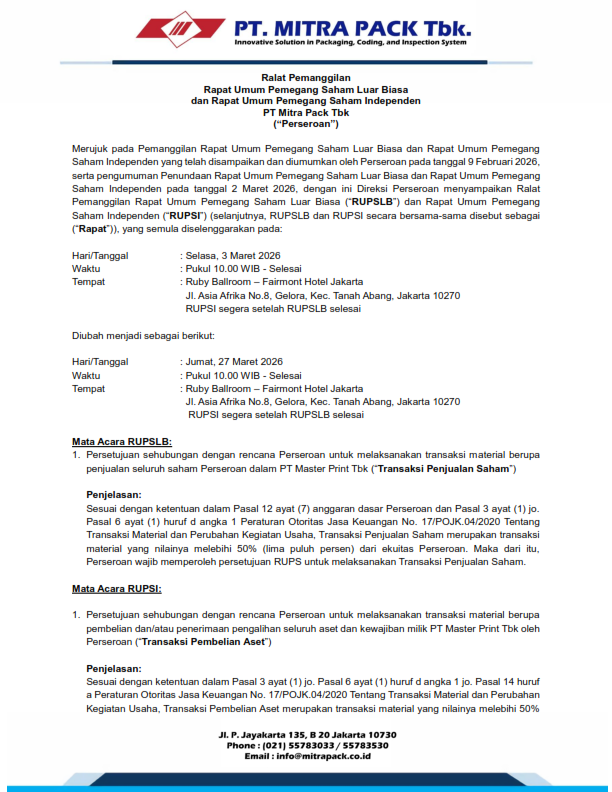 (INA) Pemanggilan RUPSLBI PTMP