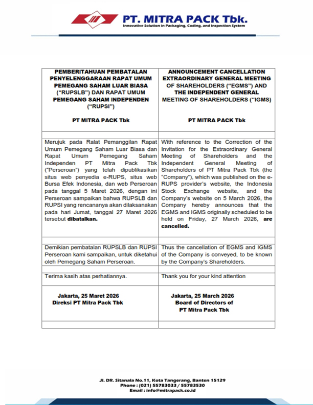 PENGUMUMAN PEMBATALAN RUPS