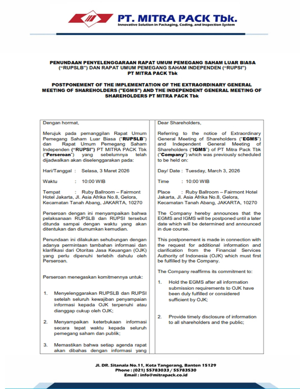 PENGUMUMAN PENUNDAAN RUPS